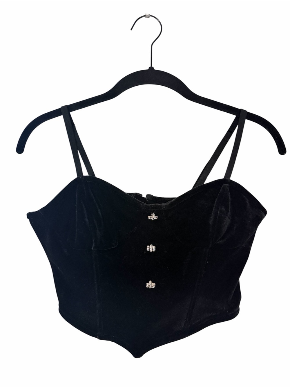 Forever 21 Black Velvet Corset Tank with Rhinestone Buttons